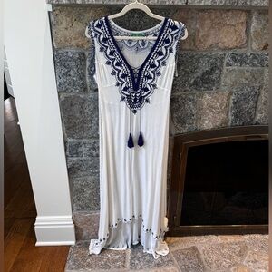 Moroccan White and Blue Embroidered Cover Up